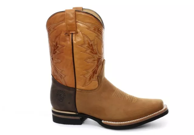 New Grinders El Paso Tan Brown Real Leather Cowboy Boot Slip On Mid Calf Boots