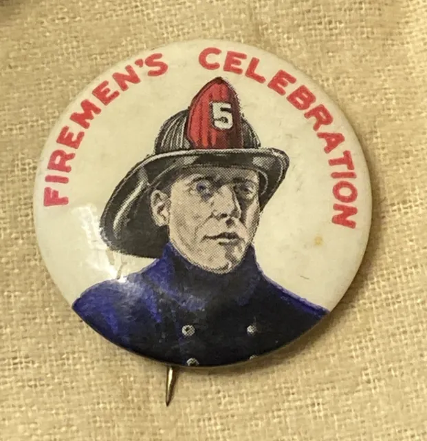 Vintage Firemen's Celebration #5 Celluloid Pinback~Rare Button Pin Badge