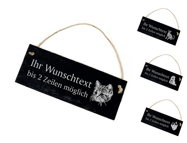 Türschild Aus Schiefer Mit Gravur – Kätzchen-Motiv & Persönlichem Wunschtext (22x8cm)