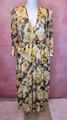 New Kate and Lily Women's Yellow 100% Polyester V-Neck Floral Maxi Dress Size 4
