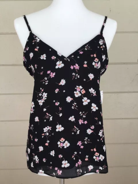 Abound Womens Tank Top V Neck Black Floral Camisole Size XS Pink Print Casual