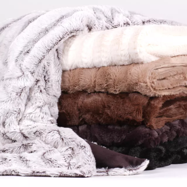 Decorative Reversible Faux Fur & Mink Throw Blanket 50 X 60 Rib Pattern