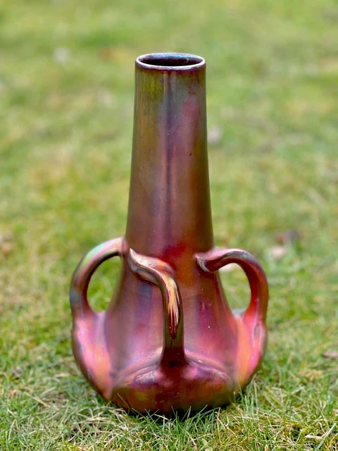 Jerome Massier French Vase Art Nouveau Iridescent Decor Red And Green