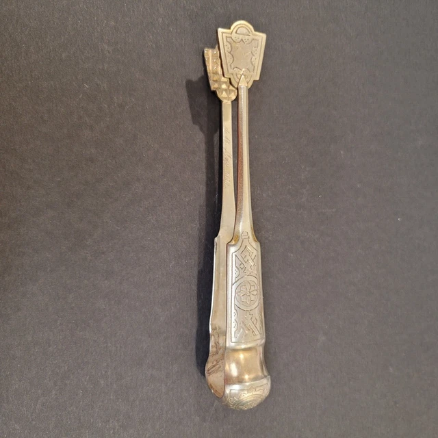 Antique 5" Sugar Tongs ? Engraved Floral Flowers Imperial Russian Silver ? 1893