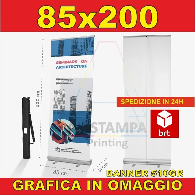 ESPOSITORE ROLL UP Rollup Banner 85X200 Compreso Stampa Pvc Borsa E ...