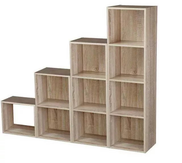 New Cube+2+3+4 Tier Antique/Oak Wooden Book Case Display Storage Shelving Unit