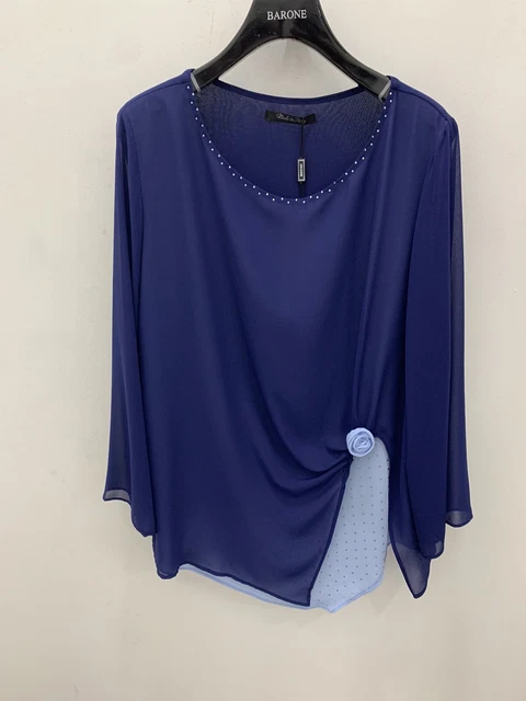 CASACCA DONNA ELEGANTE Col Blu Manica A Campana Rosa Decorativa EUR 68 81 PicClick IT