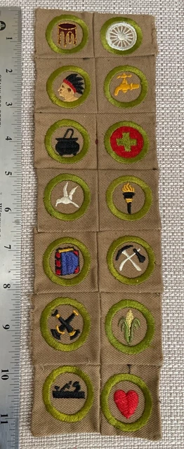 14 Vintage BOY SCOUTS OF AMERICA Square Merit Badge PATCHES Early BSA Uniform