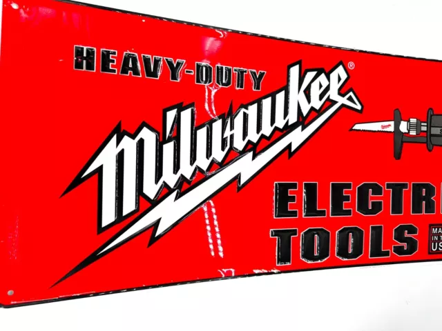 Vintage Milwaukee Sawzall Embossed Tin Sign Heavy Duty Electric Tools  36''X12''