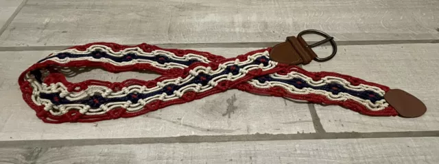 Womens Braided Red White Blue Western Boho American Vintage Belt Leather