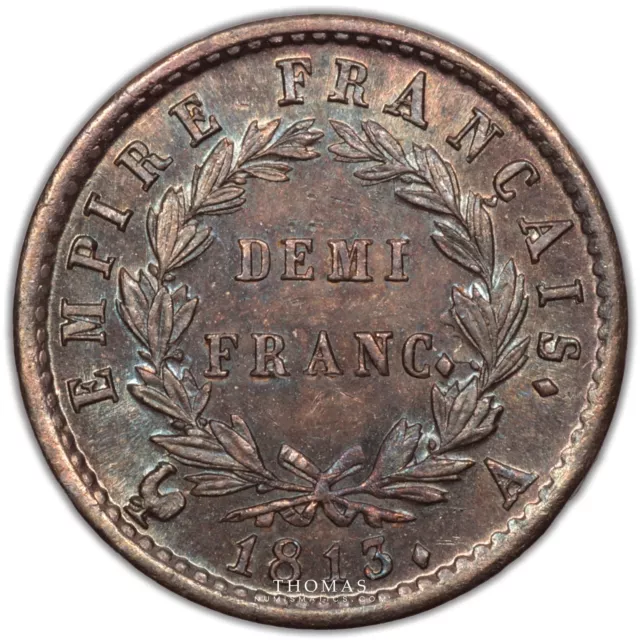 Moneda - Francia Napoleon I - Demi franc 1813 A Paris Plata - pátina arcoiris 2