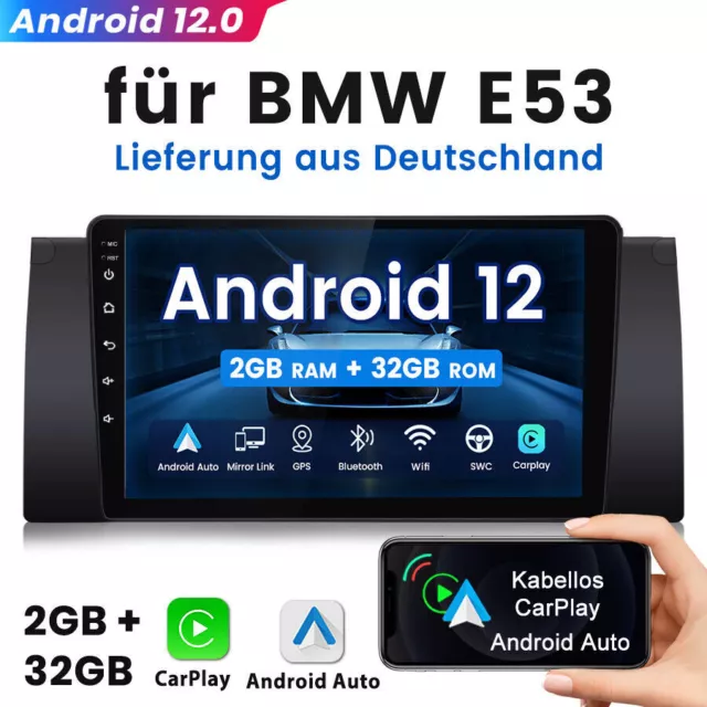 CARPLAY 9" Android 12 AUX radio autoradio pour BMW X5 E53 GPS Navi USB BT...