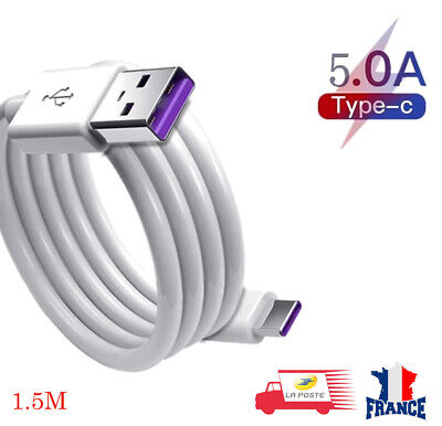 Câble USB Type C 5A Charge Rapide et Transfert de Données Sync 1.5M Blanc