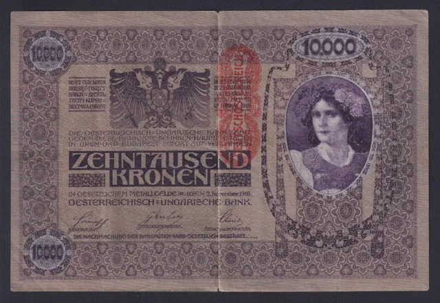 Austria 10000 Kronen 1902 (1919) P 64 BB Vf- B-07
