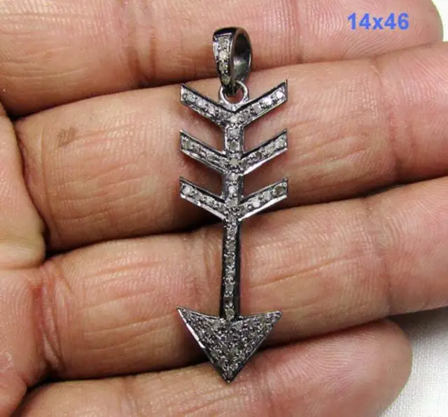 925 Sterling Silver Natural Pave Diamond Arrow Charm Pendant Fine Jewelry Gift