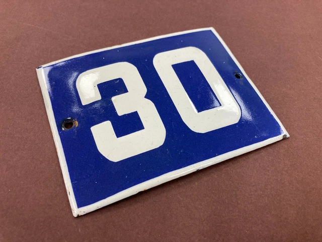 ANTIQUE VINTAGE FRENCH ENAMEL SIGN HOUSE NUMBER 30 DOOR GATE SIGN BLUE 1950's