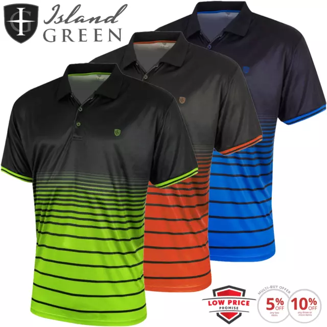 ISLAND GREEN MENS CoolPass® SUBLIMATED STRIPE GOLF POLO SHIRT / SIZES SMALL-4XL