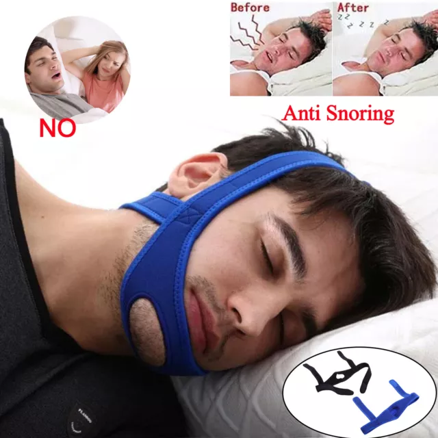 AU Snore Stop Belt Close Mouth Anti Snoring Cpap Chin Strap Apnea Jaw Headband ~