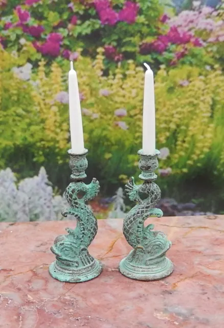 Vtg Harry Smith Antique Dolphin Candlesticks Artisan Dollhouse Miniature 1:12