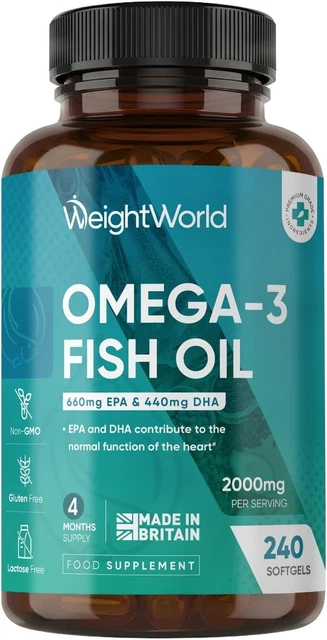OMEGA 3 FISH Oil 2000mg - 240 Softgels (4 Months Supply) - 660mg EPA ...