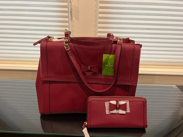 NWT Kate Spade Hazel Court Mason Merlot Leather Shoulder Bag Tote with Wallet