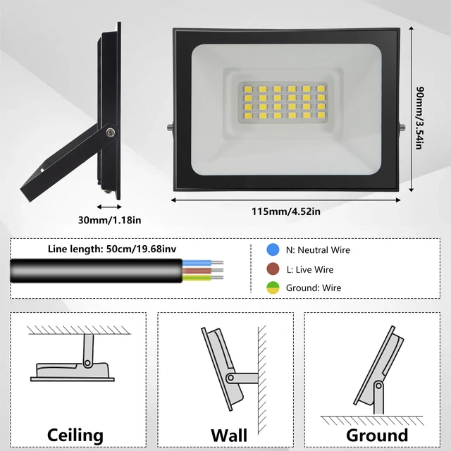 2XLED Fluter Flutlicht Strahler 20W Scheinwerfer Außen Baustrahler Kaltweiß DE 3