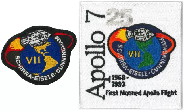 NASA PATCH PAIR vtg APOLLO 7 - 25th Anniversary - 1st Manned Apollo Flight!