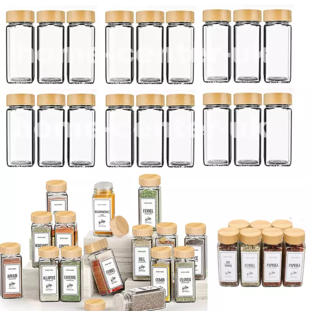 12/24X Glass Spice Jars Airtight with Bamboo Lids Storage Bottles Containers Pot