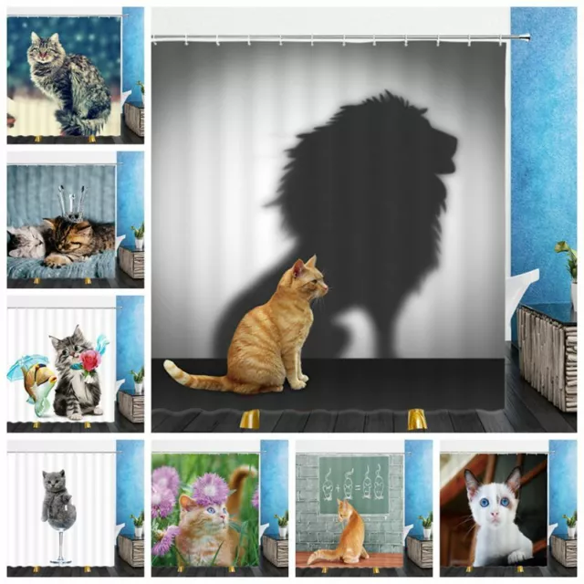 Funny Animal Shower Curtain Cute Cat Bathroom Decor Bath Curtain Set With Hooks