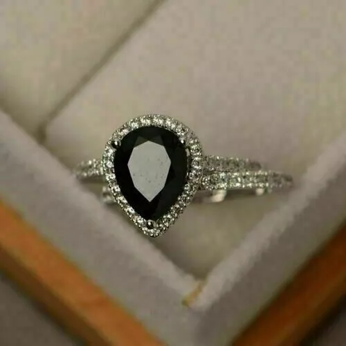 Anello nuziale con diamante simulato taglio a pera nero da 2,90 ct con...