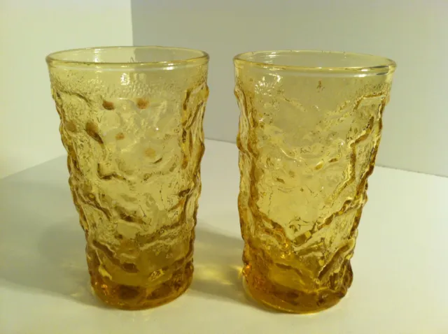 Vintage Set Of 2 Anchor Hocking Lido Milano Desert Honey Crinkle Juice Glasses