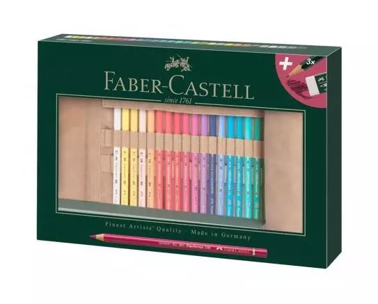 Faber-Castell - Rotolo con 34 matite colorate per artisti Polychromos con 1 mati