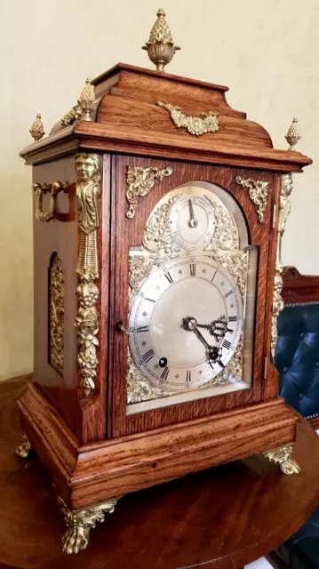 High Quality W & H Antique Oak & Ormolu Ting-Tang Bracket or Mantel Clock