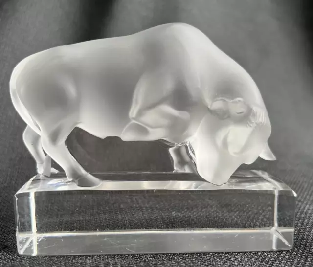 Vintage Lalique France French Frosted Crystal Bull Figurine Paperweight Signed