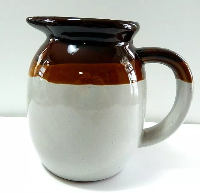 Stoneware Milk Cream Pitcher Jug Crock Pottery Brown Glossy Trimmed Glazed