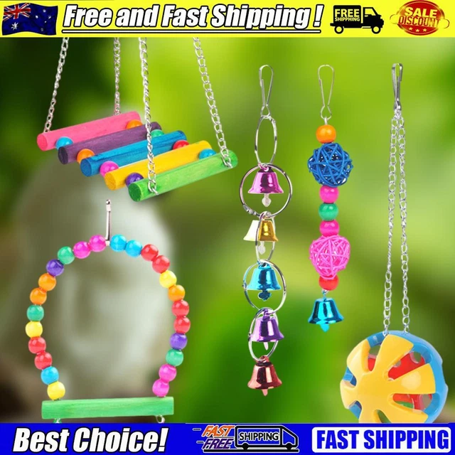 5/7/10Pcs Bird Toy Set Chewing Hanging Bell Bird Parrot Swing Chewing Toy Set