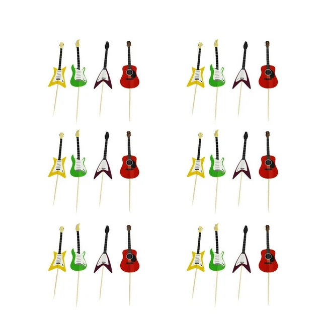 24PCS Guitar Cupcake Toppers Musical Instrument Shaped Cupcake Decorating Tools