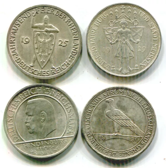 Weimarer Republik 3 Reichsmark Rheinlande Meißen Verfassung Rheinstrom 4 Münzen