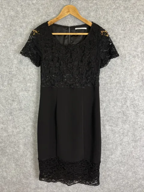 Jane Lamerton women's designer retro black lace linded shift dress 10/S-M (414)