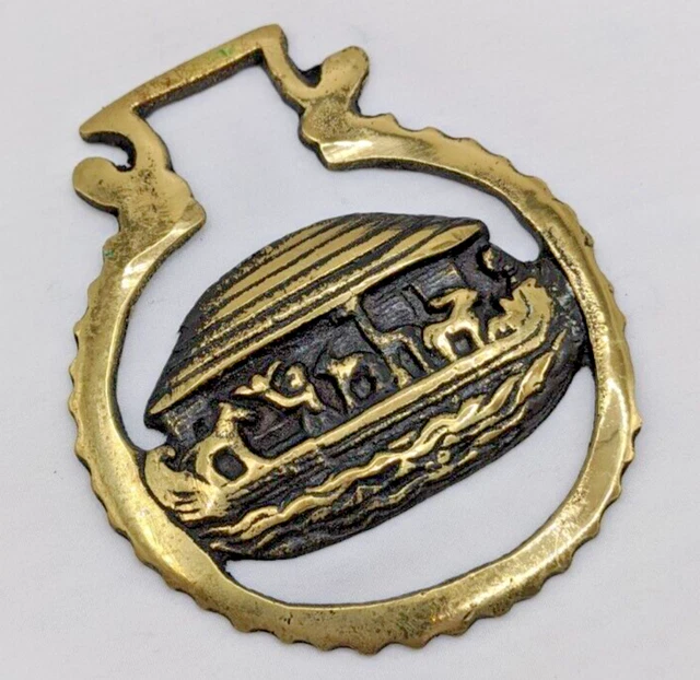 Brass Horse Medallion Vintage English Noahs Ark Animal Boat Show Parade Bridle