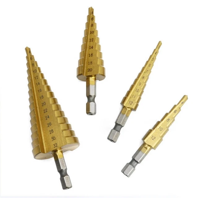 Step Drill Bit Pied Titane Métal Doré 3-12/4-12/20/32mm Mèche Durable