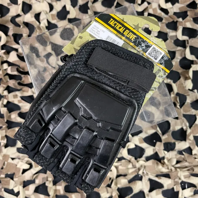 New Valken V-Tac Half Finger Plastic Back Paintball Gloves - Black