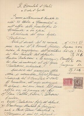 ITALY-EGYPT Rare Consular Revenues 50 L. Tied Consult Certificate Cairo 1931 2