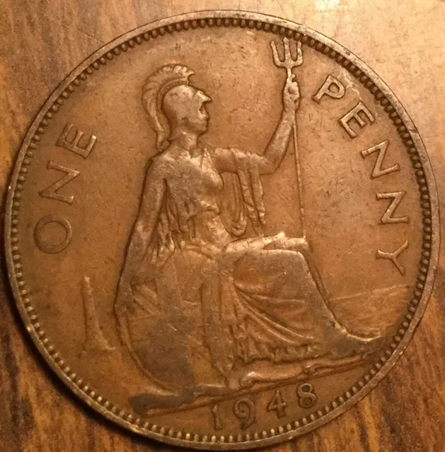 1948 Uk Gb Great Britain One Penny Coin