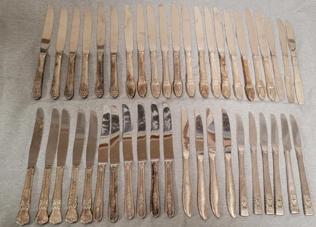43 MIXED SILVER PLATED DINNER KNIVES-Junk Drawer-LOT#3