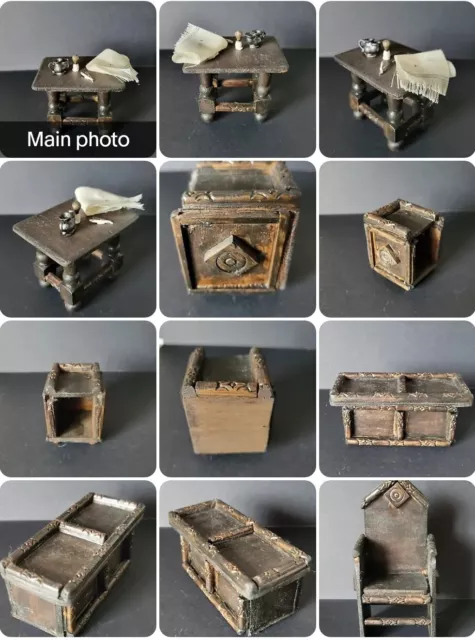 Dolls House Job Lot - Artisan Ooak  Handmade Tudor Furniture 1/12Th Scale - Rare
