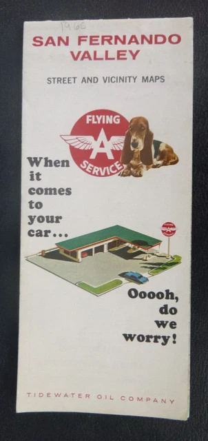 1965 San Fernando Valley street road map Flying A oil gas California Basset dog