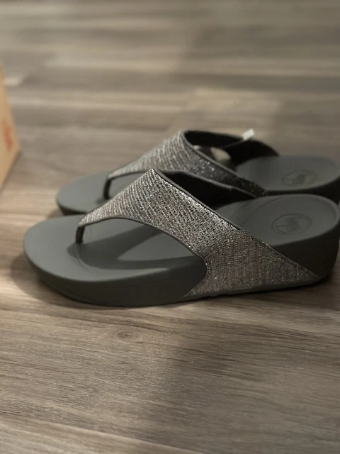 NEW IN BOX WOMEN'S FITFLOP LULU SUPERGLITZ SILVER 639-011 THONG SANDAL size 10