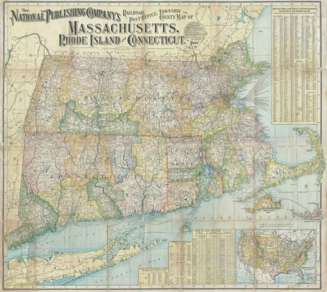 1902 National Railroad Map of Massachusetts, Rhode Island, and Connecticut