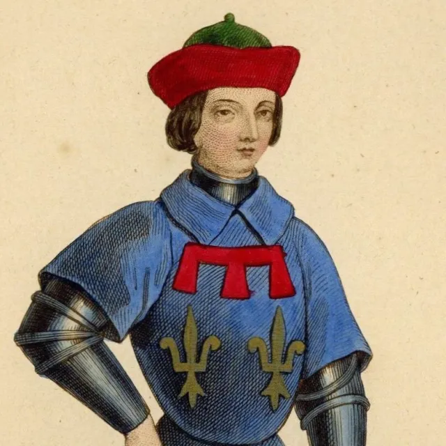 Louis 1er de France Duc d'Orléans - Gravure Aquarelle originale XIXe